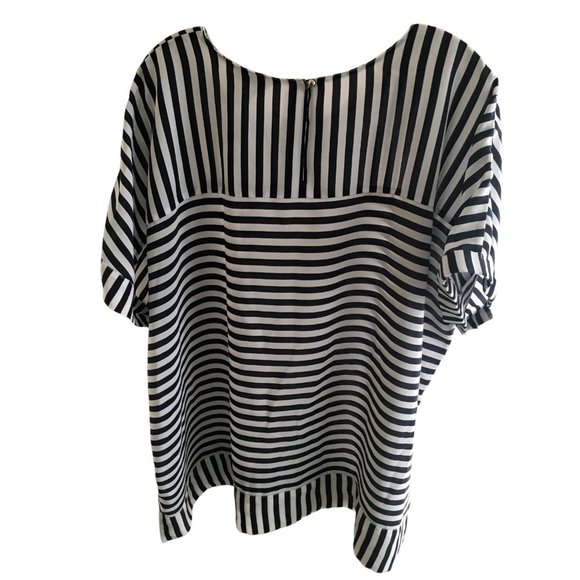 CJ Banks Striped Blouse Top Navy Blue & White Plus Size 3X Short Sleeves Light - Picture 3 of 9